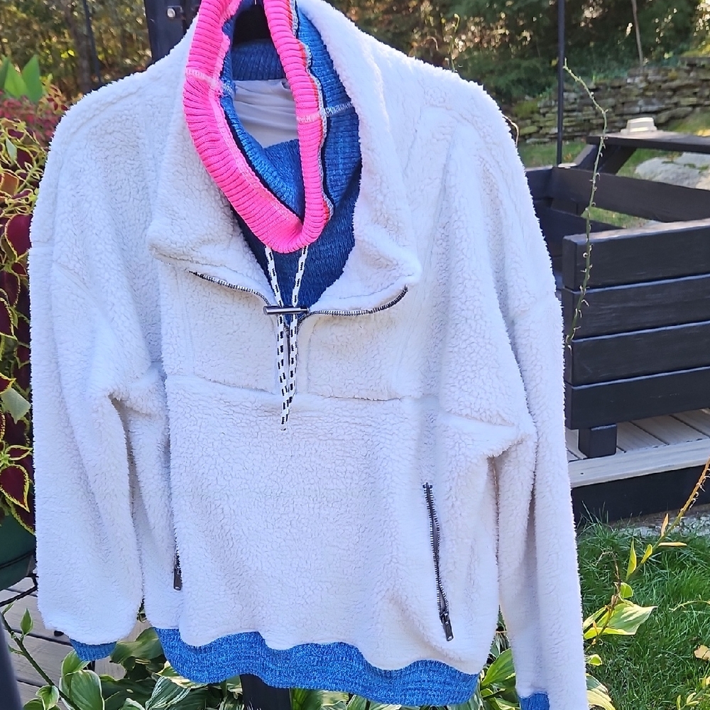 FP Movement by Free People White and Blue Sweater